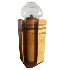 Vintage MCM Mid Centruy inlay wooden wood oil‎ lamp tall hollowick